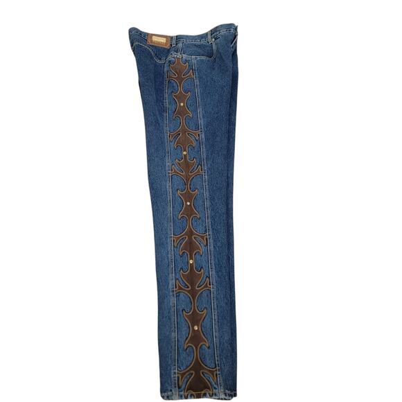 Vintage Lawman Jeans 32x33 Blue Western Leather Studded Pant Women Denim Tall - Picture 3 of 16
